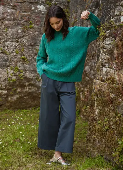 Cara Wool Cashmere Cable Turtleneck in Jade